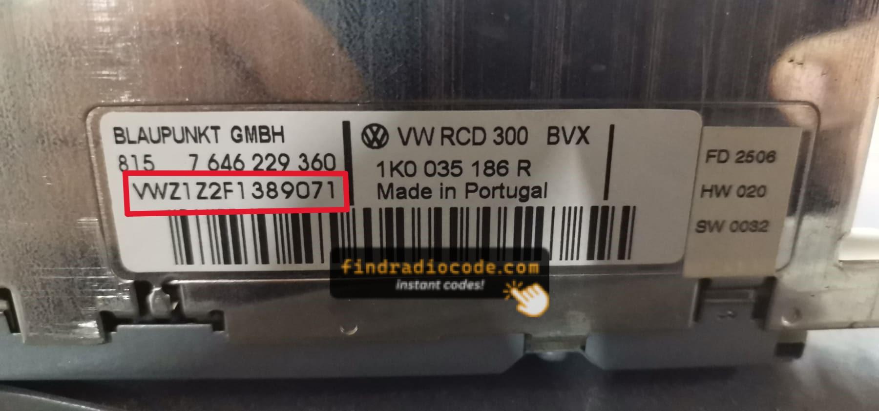 VAG RCD300 serial label